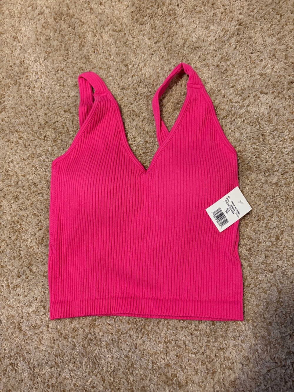 Wishlist Ribbed V-Neck Crop Tank - Hot Pink Fuschia